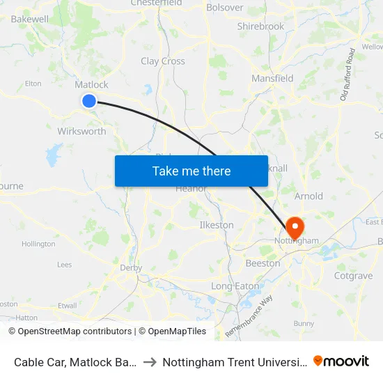 Cable Car, Matlock Bath to Nottingham Trent University map