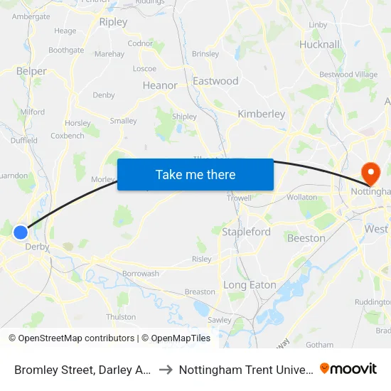 Bromley Street, Darley Abbey to Nottingham Trent University map
