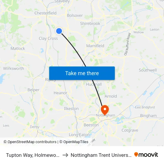 Tupton Way, Holmewood to Nottingham Trent University map