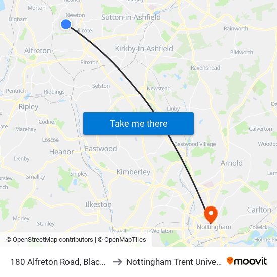 180 Alfreton Road, Blackwell to Nottingham Trent University map