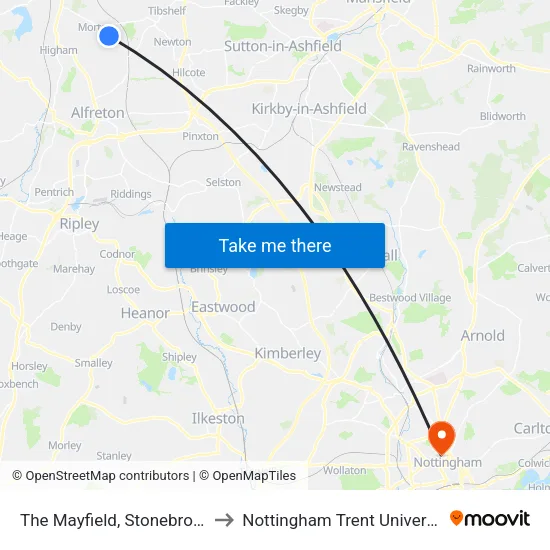 Chapel Street, Stonebroom to Nottingham Trent University map