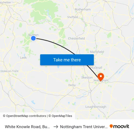 White Knowle Road, Buxton to Nottingham Trent University map