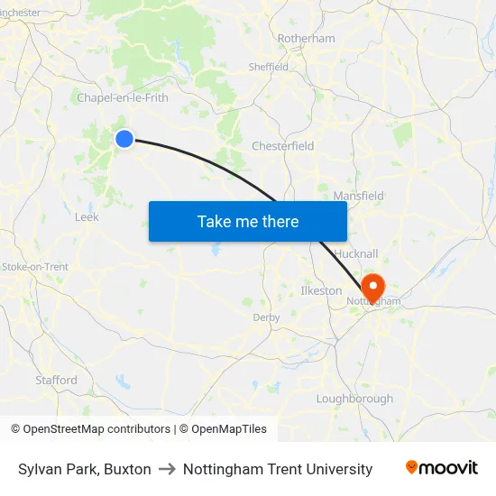 Sylvan Park, Buxton to Nottingham Trent University map