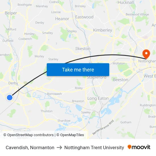 Cavendish, Normanton to Nottingham Trent University map