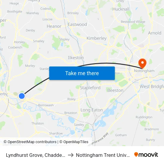Lyndhurst Grove, Chaddesden to Nottingham Trent University map
