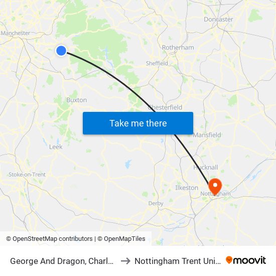 George And Dragon, Charlesworth to Nottingham Trent University map