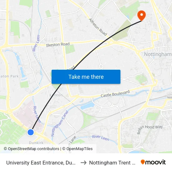 University East Entrance, Dunkirk (Qm01) to Nottingham Trent University map