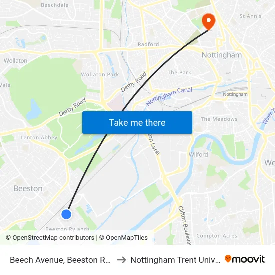 Beech Avenue, Beeston Rylands to Nottingham Trent University map
