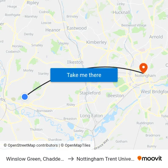 Winslow Green, Chaddesden to Nottingham Trent University map