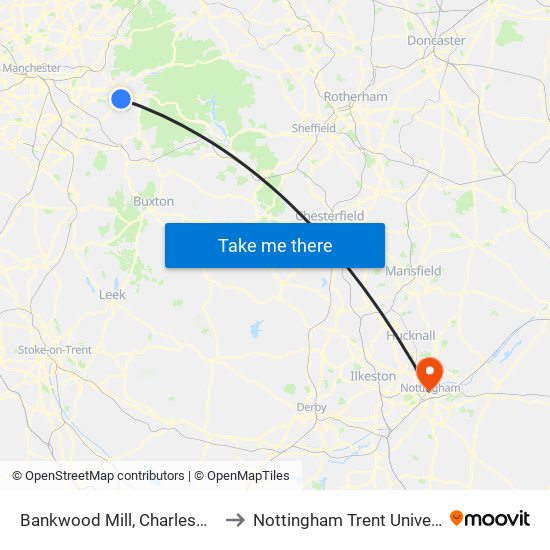 Bankwood Mill, Charlesworth to Nottingham Trent University map