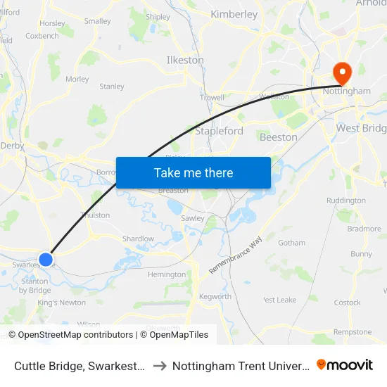 Cuttle Bridge, Swarkestone to Nottingham Trent University map