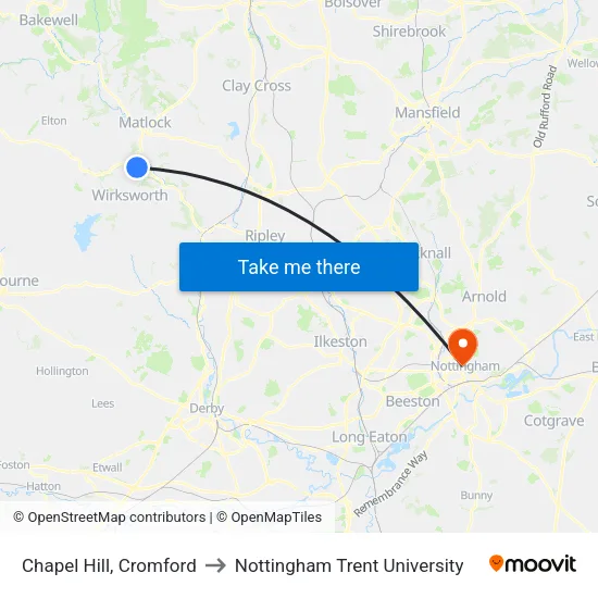 Chapel Hill, Cromford to Nottingham Trent University map