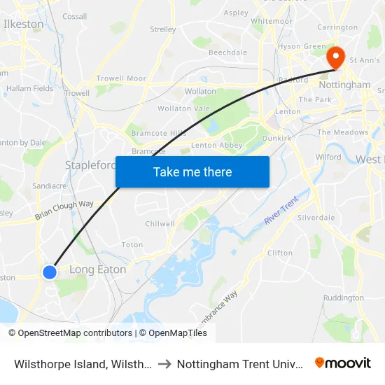 Wilsthorpe Island, Wilsthorpe to Nottingham Trent University map