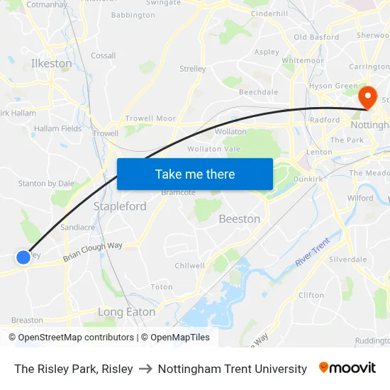 The Risley Park, Risley to Nottingham Trent University map