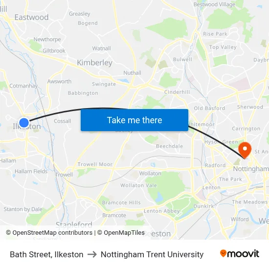 Bath Street, Ilkeston to Nottingham Trent University map