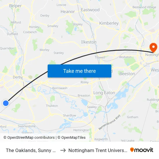 The Oaklands, Sunny Hill to Nottingham Trent University map