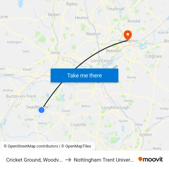 Cricket Ground, Woodville to Nottingham Trent University map