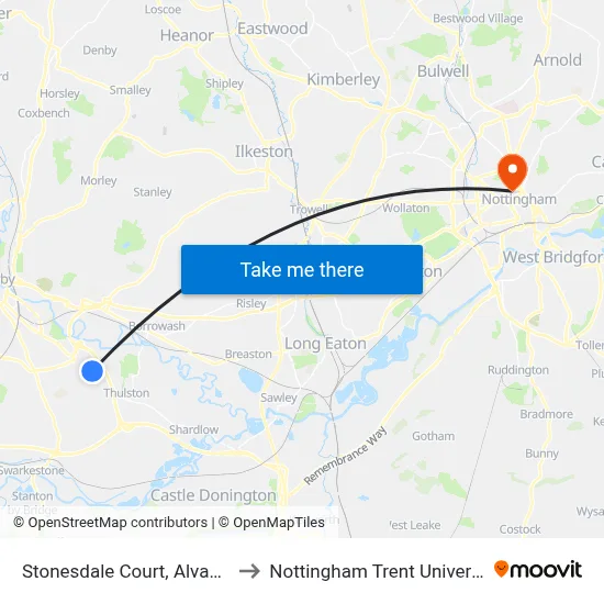 Stonesdale Court, Alvaston to Nottingham Trent University map
