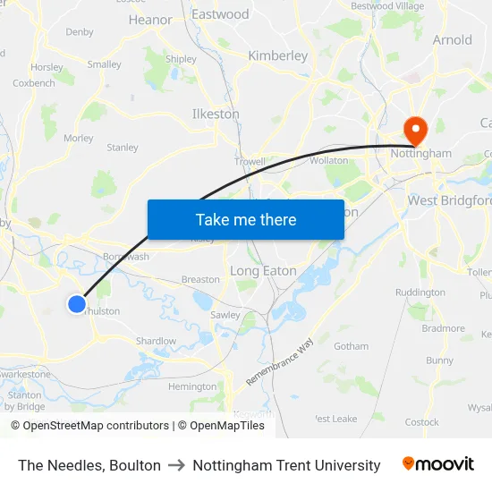 The Needles, Boulton to Nottingham Trent University map