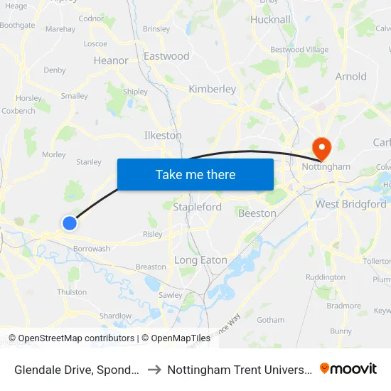 Glendale Drive, Spondon to Nottingham Trent University map