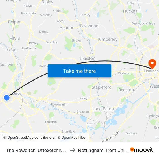 The Rowditch, Uttoxeter New Road to Nottingham Trent University map