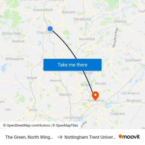 The Green, North Wingfield to Nottingham Trent University map