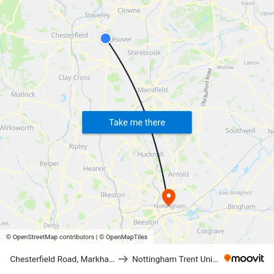 Chesterfield Road, Markham Vale to Nottingham Trent University map