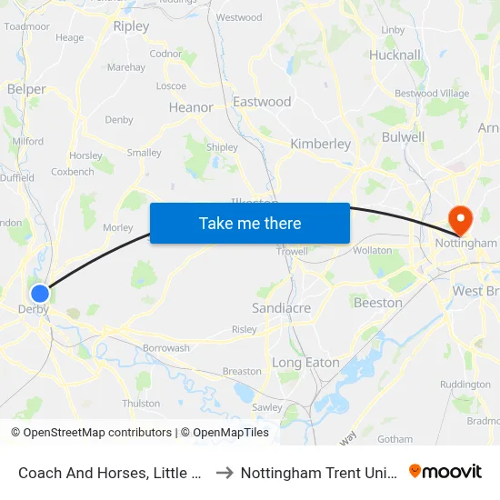 Coach And Horses, Little Chester to Nottingham Trent University map