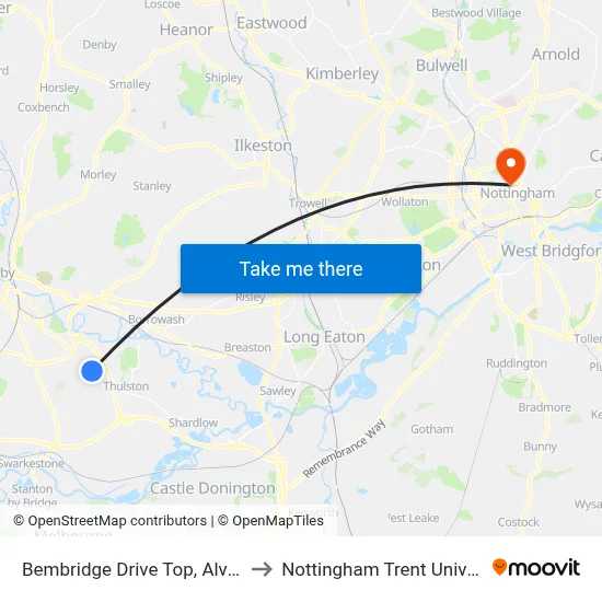 Bembridge Drive Top, Alvaston to Nottingham Trent University map