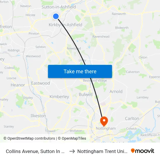 Collins Avenue, Sutton In Ashfield to Nottingham Trent University map