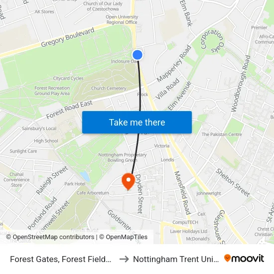 Forest Recreational Ground, Forest Fields (Fo07) to Nottingham Trent University map