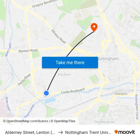 Alderney Street, Lenton (Le20) to Nottingham Trent University map