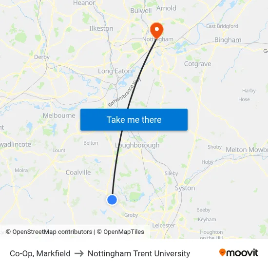 Co-Op, Markfield to Nottingham Trent University map