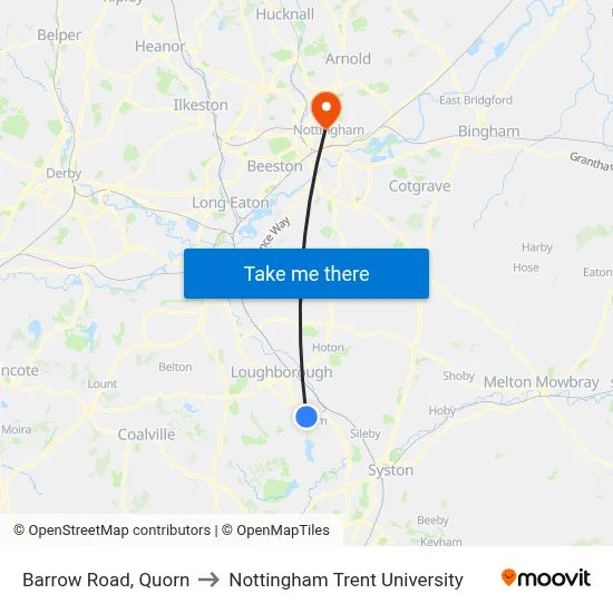 Barrow Road, Quorn to Nottingham Trent University map