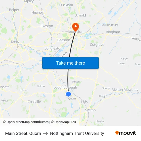 Lodge End, Quorn to Nottingham Trent University map