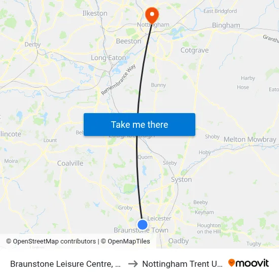 Braunstone Leisure Centre, Braunstone to Nottingham Trent University map