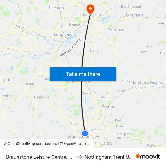 Braunstone Leisure Centre, Braunstone to Nottingham Trent University map