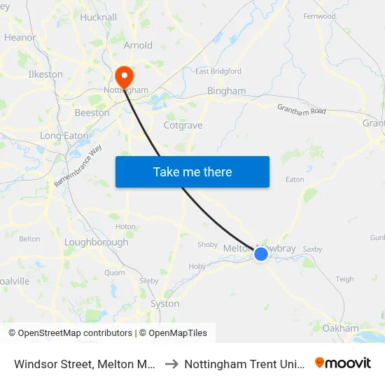 Windsor Street, Melton Mowbray to Nottingham Trent University map