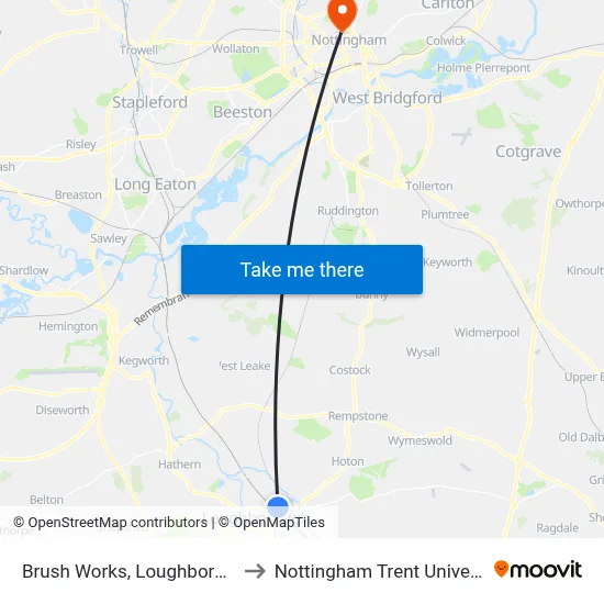 Brush Works, Loughborough to Nottingham Trent University map