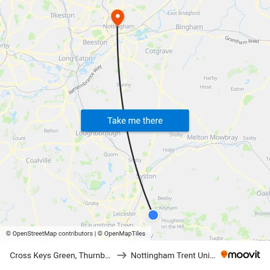Cross Keys Green, Thurnby Lodge to Nottingham Trent University map