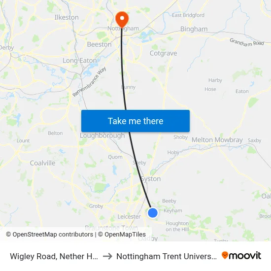 Wigley Road, Nether Hall to Nottingham Trent University map