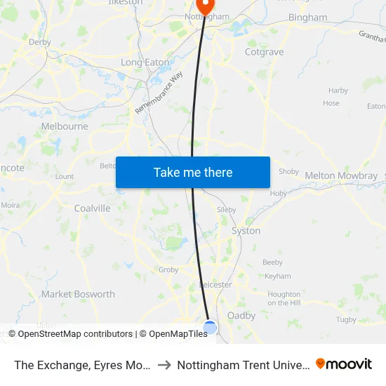 The Exchange, Eyres Monsell to Nottingham Trent University map
