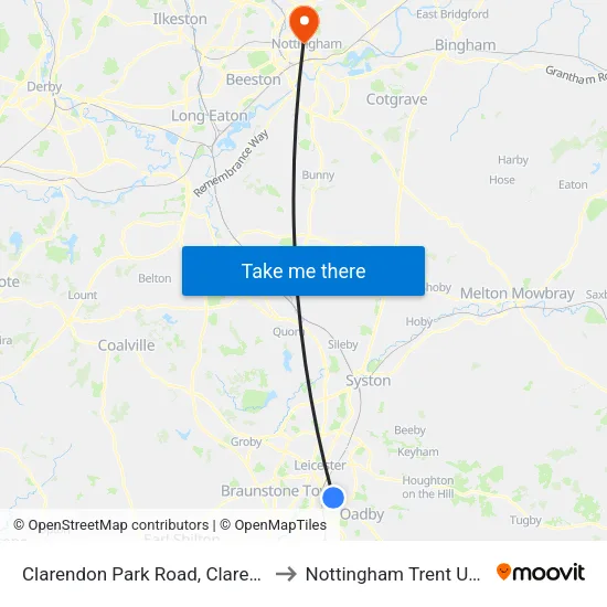 Clarendon Park Road, Clarendon Park to Nottingham Trent University map
