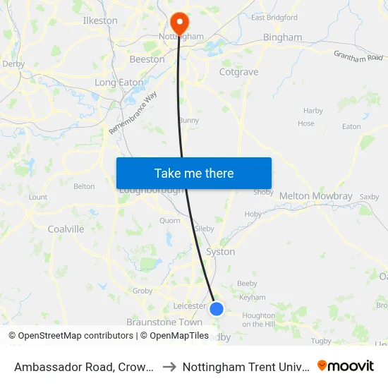 Ambassador Road, Crown Hills to Nottingham Trent University map