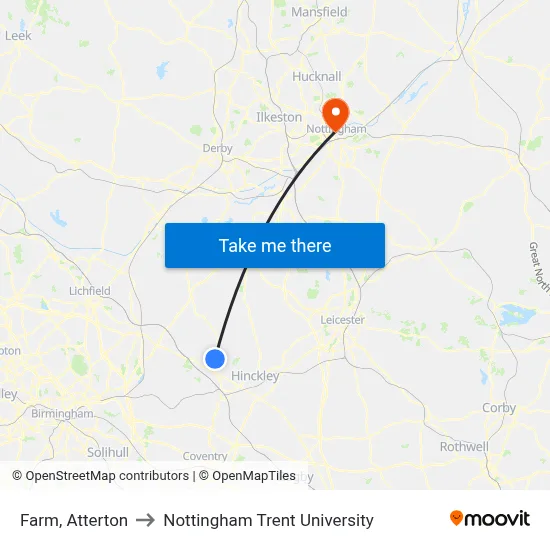 Farm, Atterton to Nottingham Trent University map