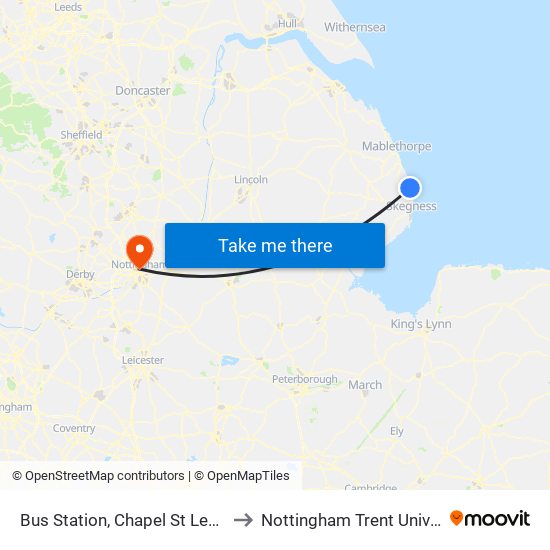 Bus Station, Chapel St Leonards to Nottingham Trent University map