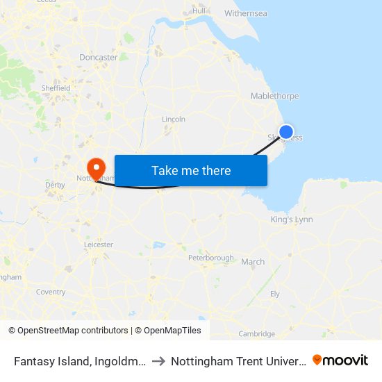 Fantasy Island, Ingoldmells to Nottingham Trent University map