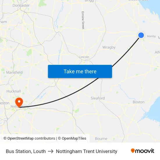 Bus Station, Louth to Nottingham Trent University map