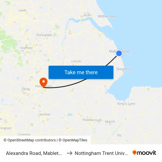 Alexandra Road, Mablethorpe to Nottingham Trent University map