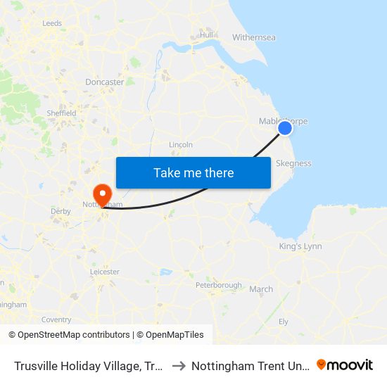 Trusville Holiday Village, Trusthorpe to Nottingham Trent University map